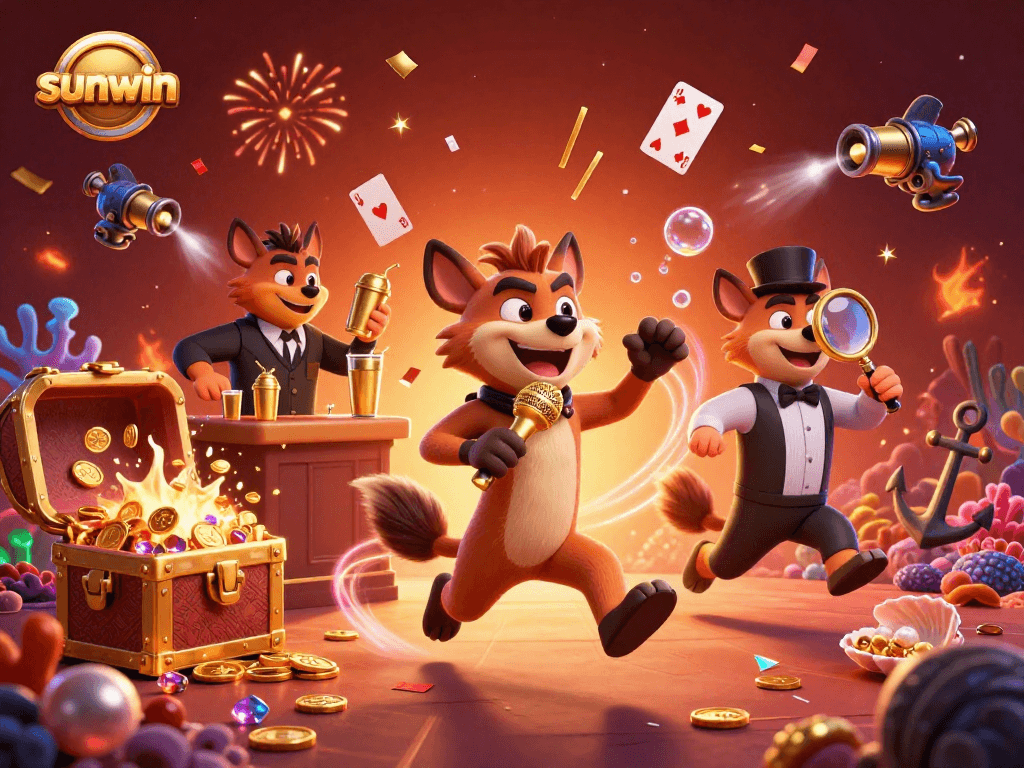 Laugh alongside sunwin's hyena crew at a vibrant comedy casino club, mixing drinks and checking IDs!