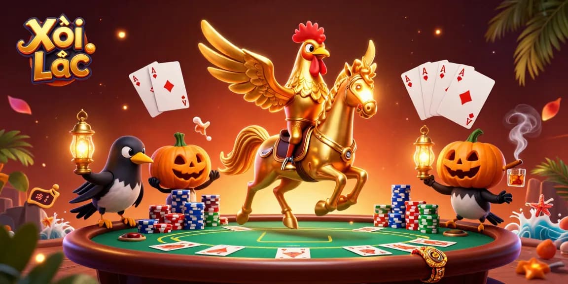 Xôi Lạc showcases vibrant casino action with a golden rooster and friends, igniting the gaming scene.