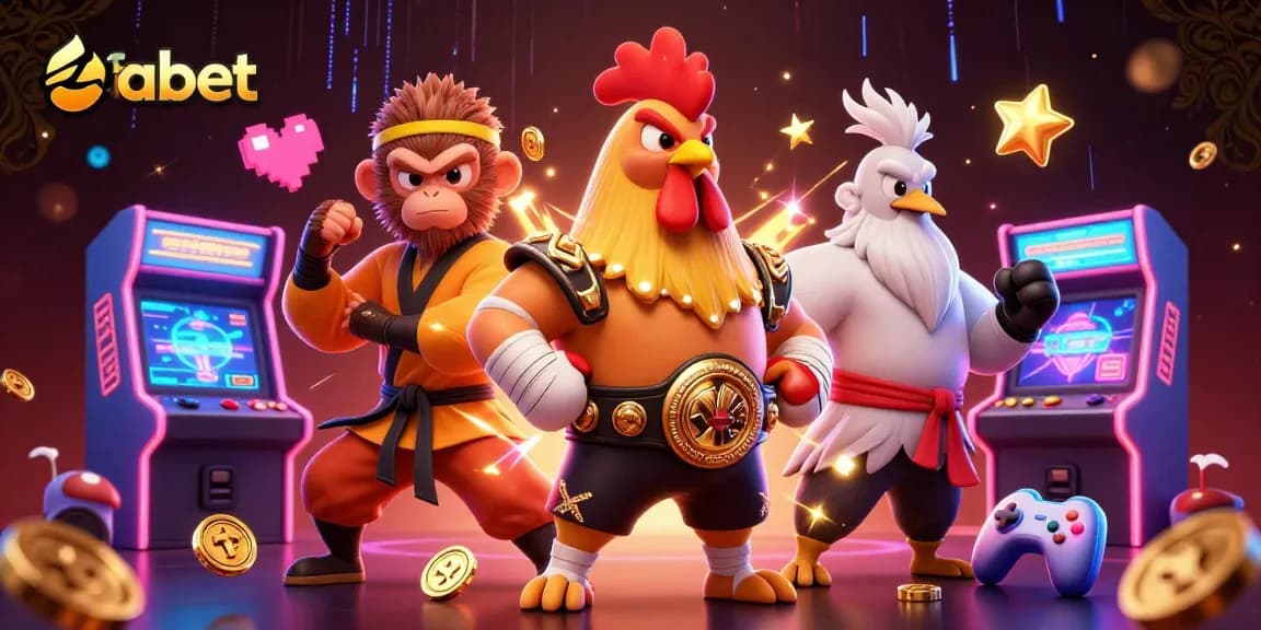 Experience fabet gaming thrills with a lively scene featuring cartoon martial artists and arcade elements.