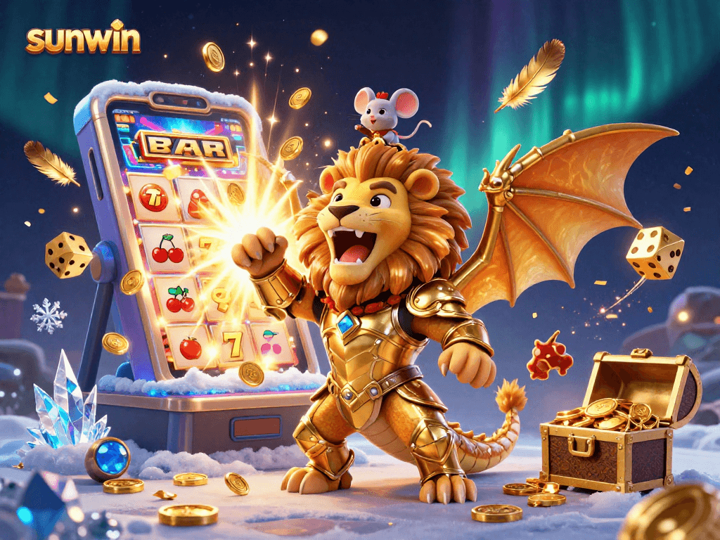 Win big at sunwin with a triumphant chimera and dynamic casino elements bursting with gold.
