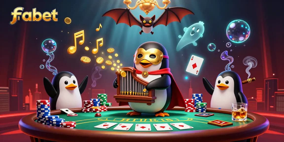 Win big at fabet with a vivid 3D casino illustration showcasing high-stakes poker and animated characters.