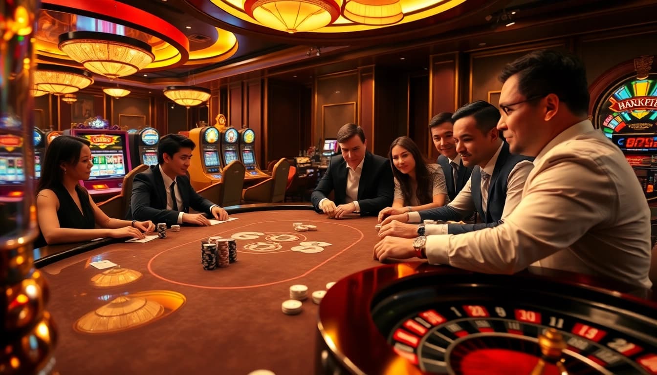 High-stakes poker game at go 88 casino with professional players and vibrant atmosphere.