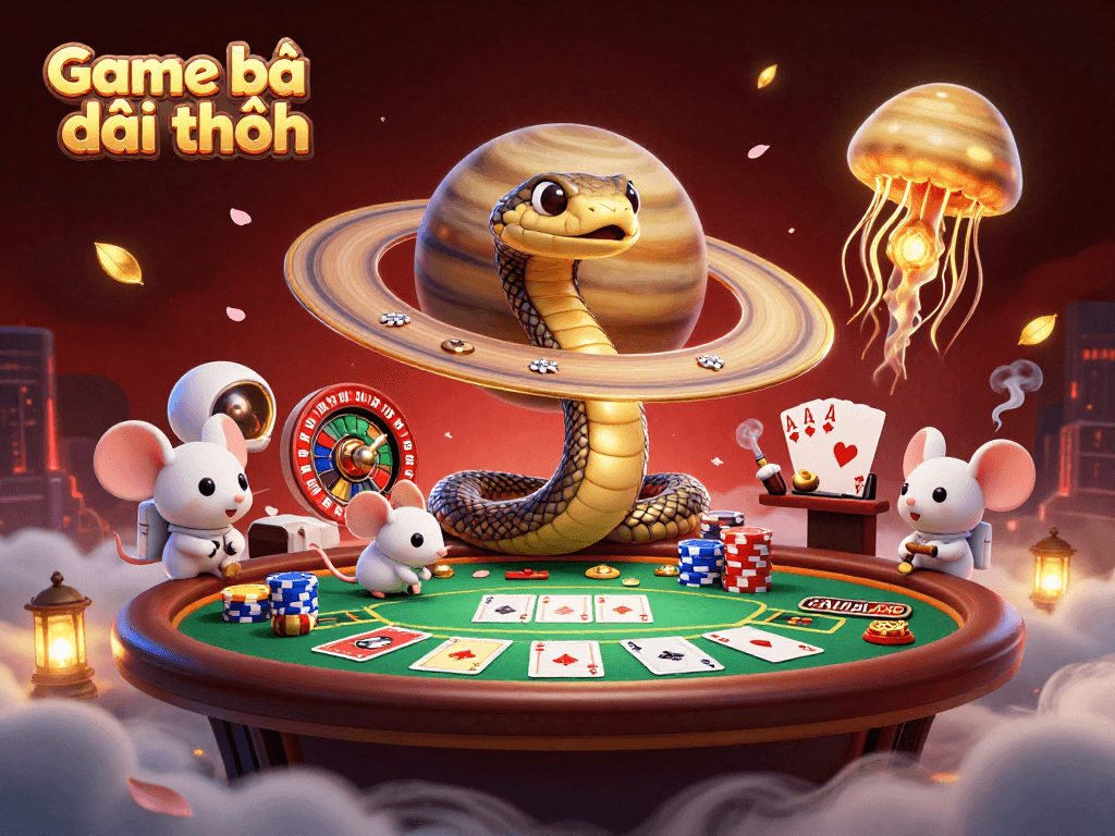 Immerse in Game bài đổi thưởng with astronaut mice betting on a cosmic roulette in a vibrant casino setting.