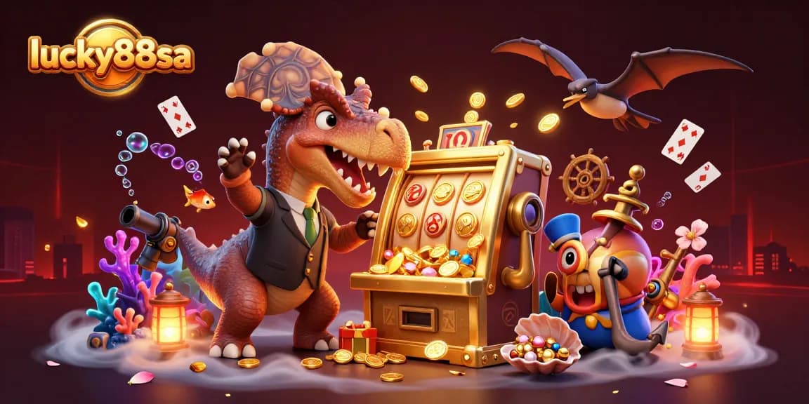 Catch jackpots at lucky88sa as a pachycephalosaurus hits a golden slot machine!