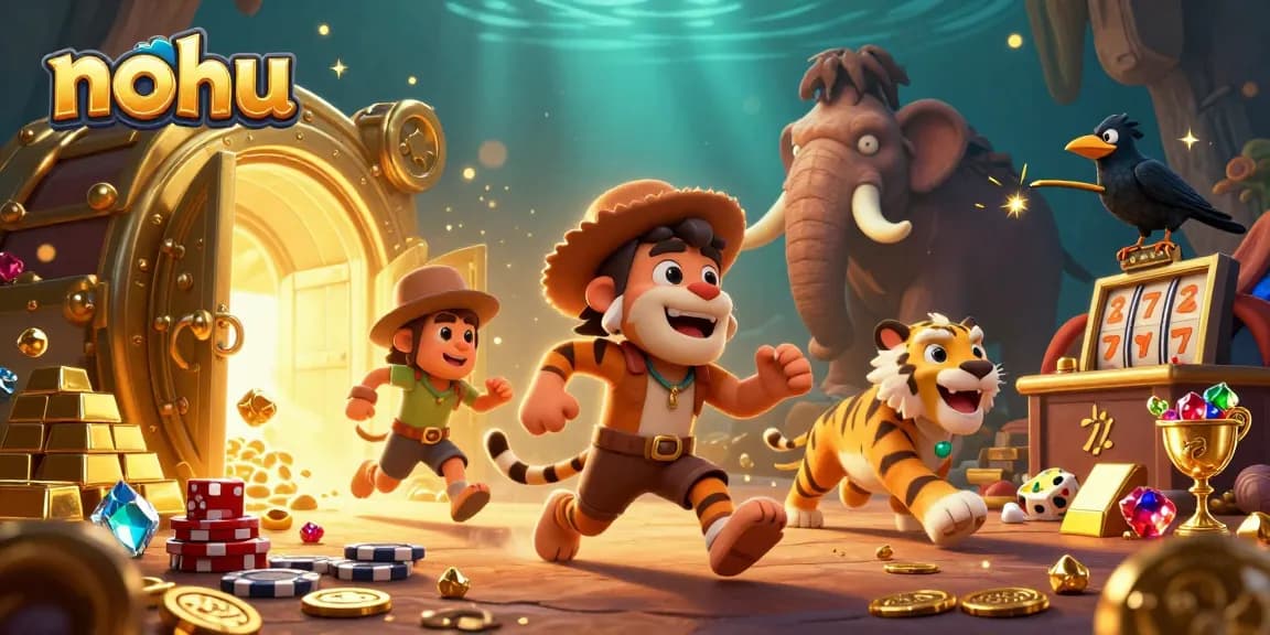 Experience nohu's prehistoric casino with cavemen and treasures in an engaging scene.