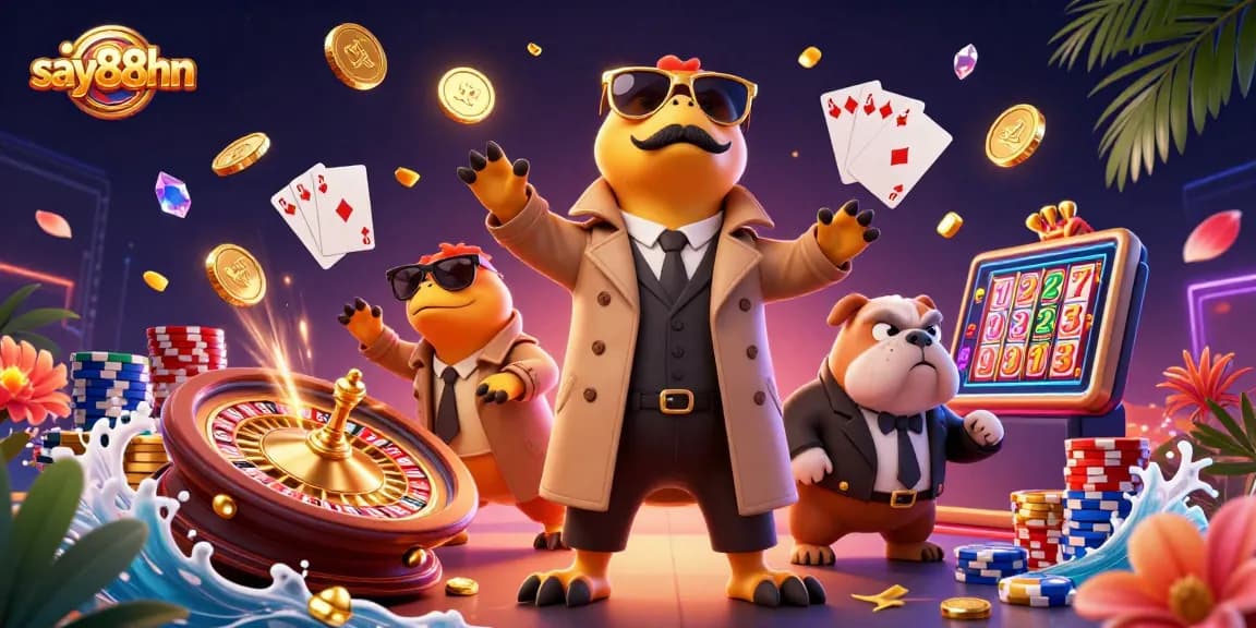 Experience thrill with say88hn as cartoon raptors sneak into a vibrant VIP casino.