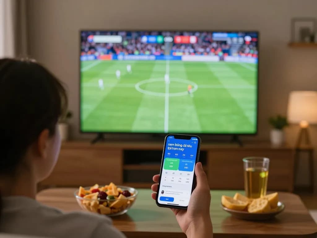 xem bóng đá trực tiếp hôm nay while engaging in live betting excitement on a smartphone at home.