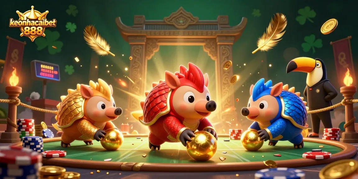 Engage with keonhacaibet888's thrilling casino scene featuring vibrant pangolins and dynamic betting.