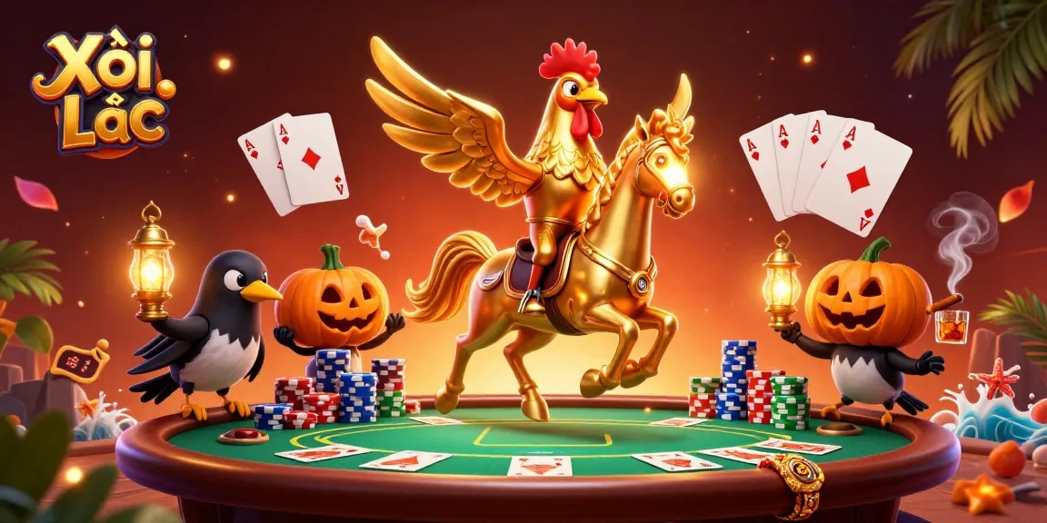 Xôi Lạc showcases vibrant casino action with a golden rooster and friends, igniting the gaming scene.