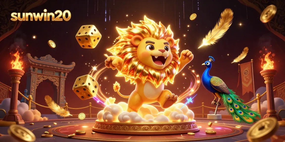 Experience the excitement with sunwin20 as the sun lion roars among golden dice and vibrant casino elements.