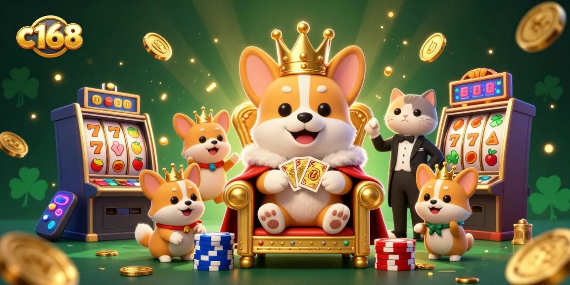 Experience the excitement of slots with c 168, as corgis reign over a vibrant casino