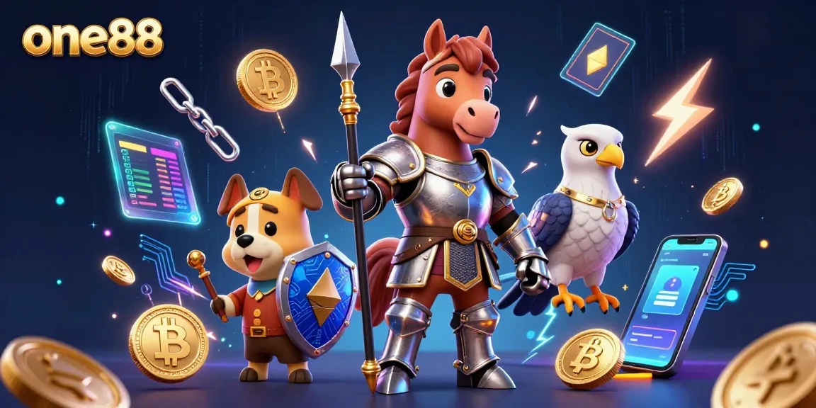 View exciting gameplay featuring one88, as a knight with a jousting lance and an armored puppy take on crypto-themed challenges.