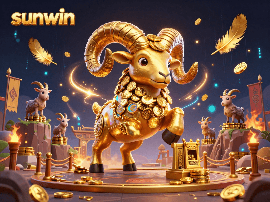 Join the excitement at sunwin with a golden ram charging through dazzling casino elements.