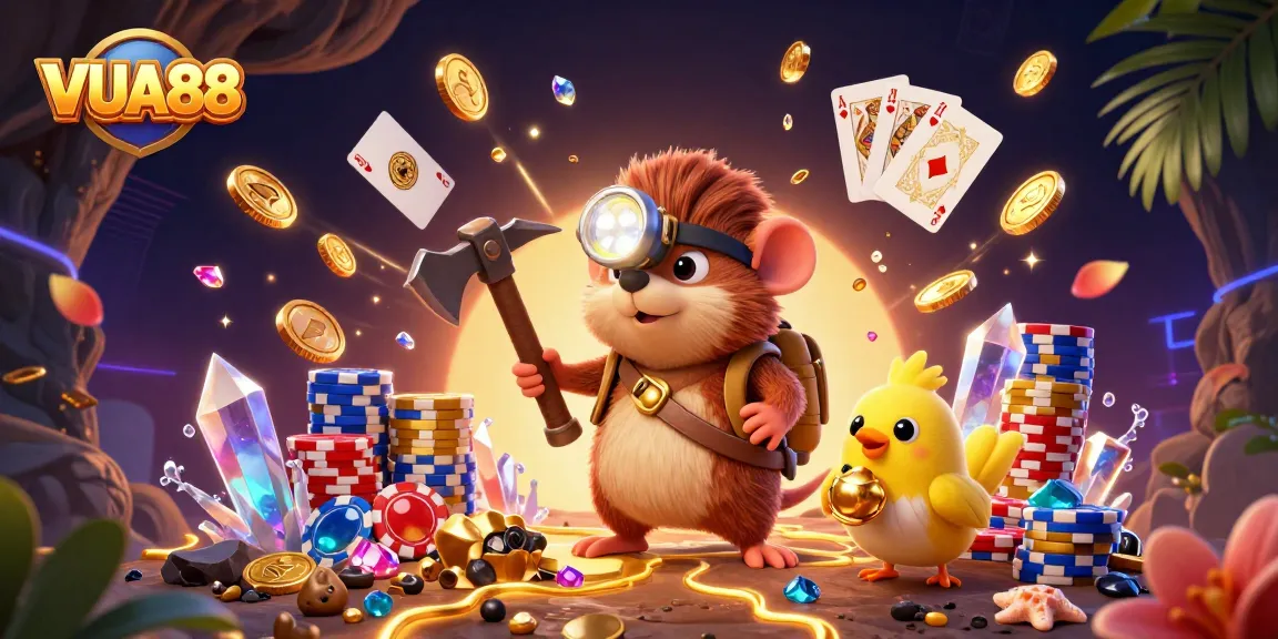 Experience thrilling mining adventures in VUA88 casino with treasure hunters and sparkling gems.