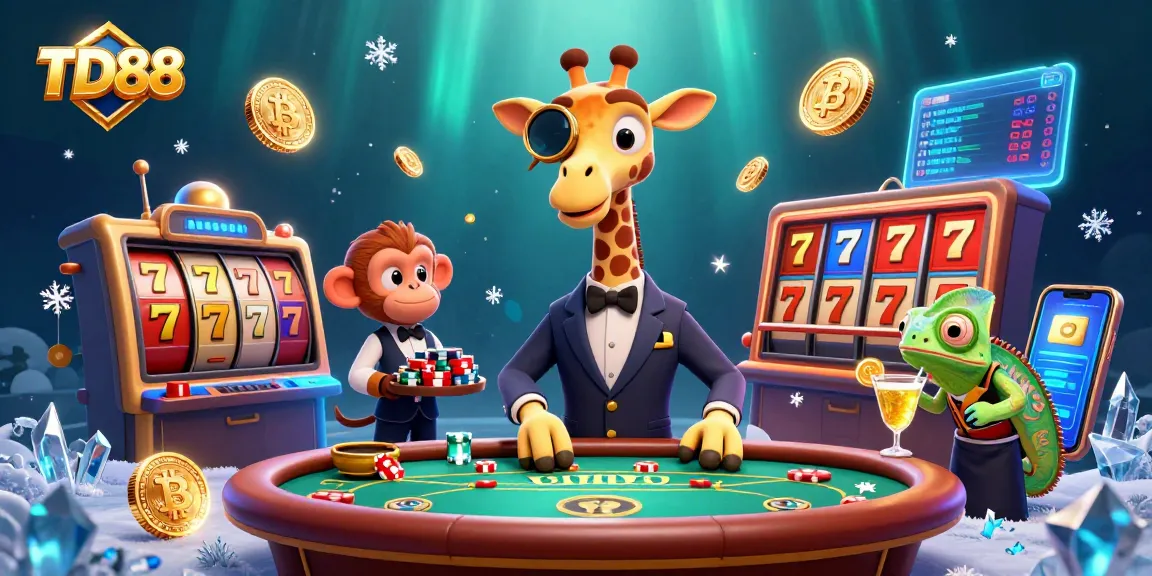 Experience TD88, the vibrant world of online gaming with a high-roller giraffe at the poker table.