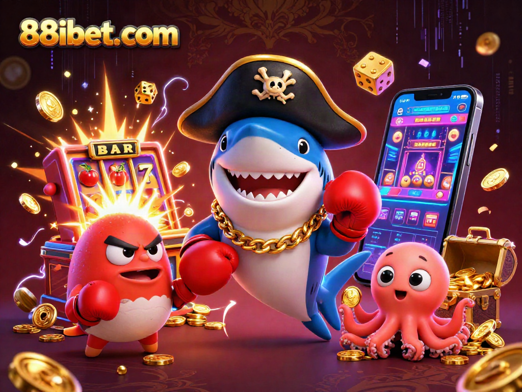 Experience thrilling action with 88ibet. com's vibrant 3D casino illustration featuring exciting slot machines and lively characters.