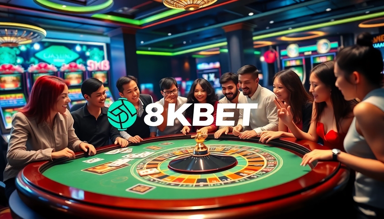 Experience thrilling casino gaming with 8KBET featuring vibrant tables and lucky players.