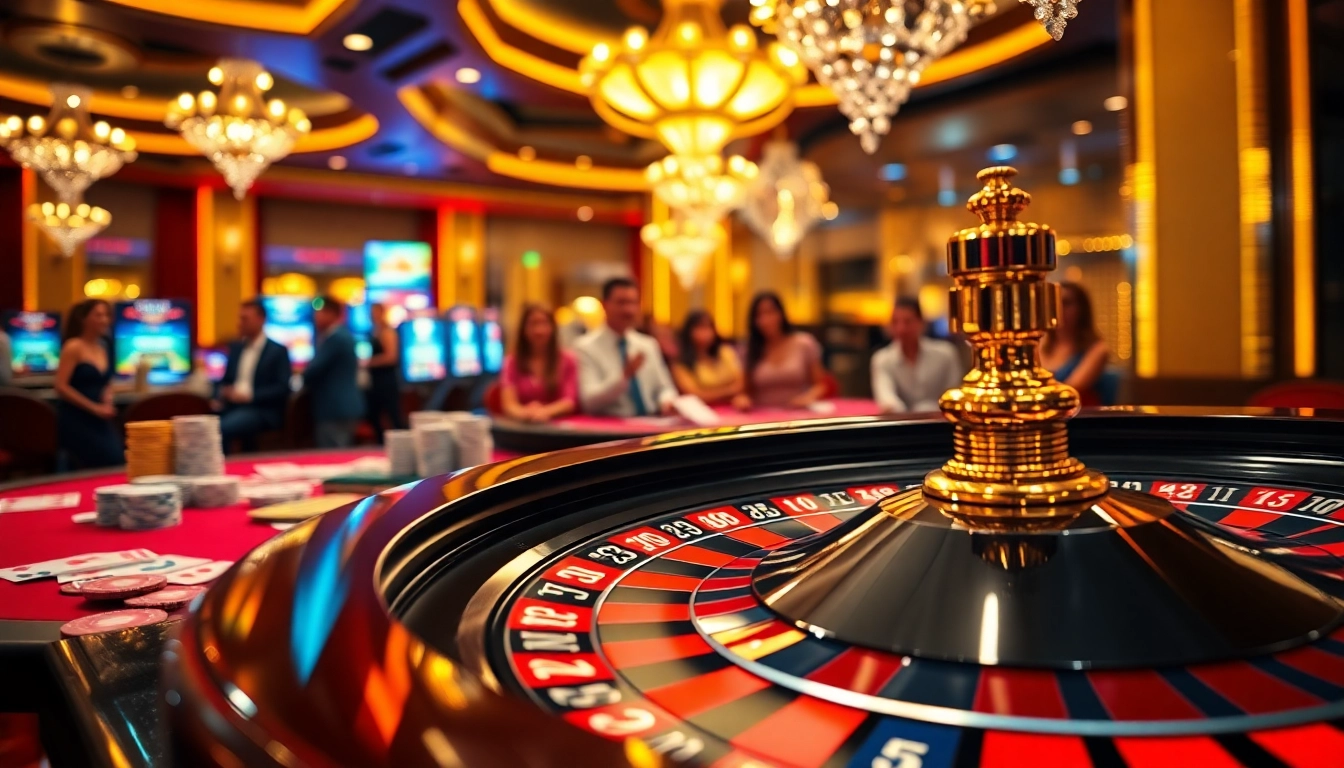 KJC RR88 casino scene with players engaging in roulette, vibrant atmosphere, and luxury ambiance.