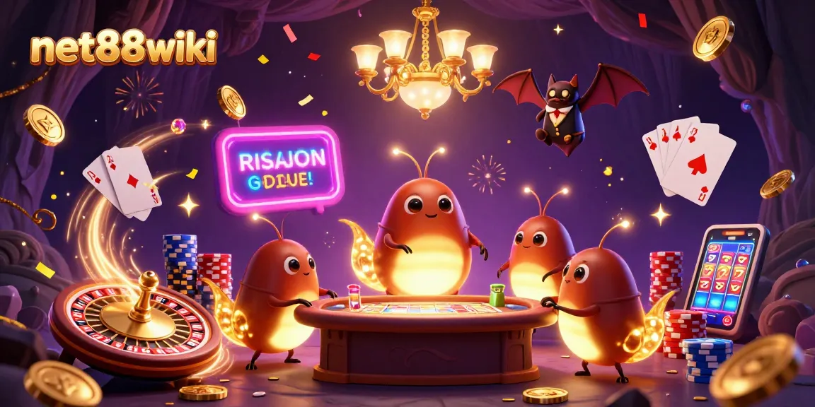 Experience the vibrant world of net88wiki as glowworms illuminate a cave casino with cascading coins and a bat dealer.