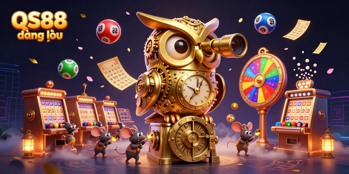 Join the excitement at QS88 đăng nhập with vibrant casino gameplay, golden owls, and animated lottery balls.