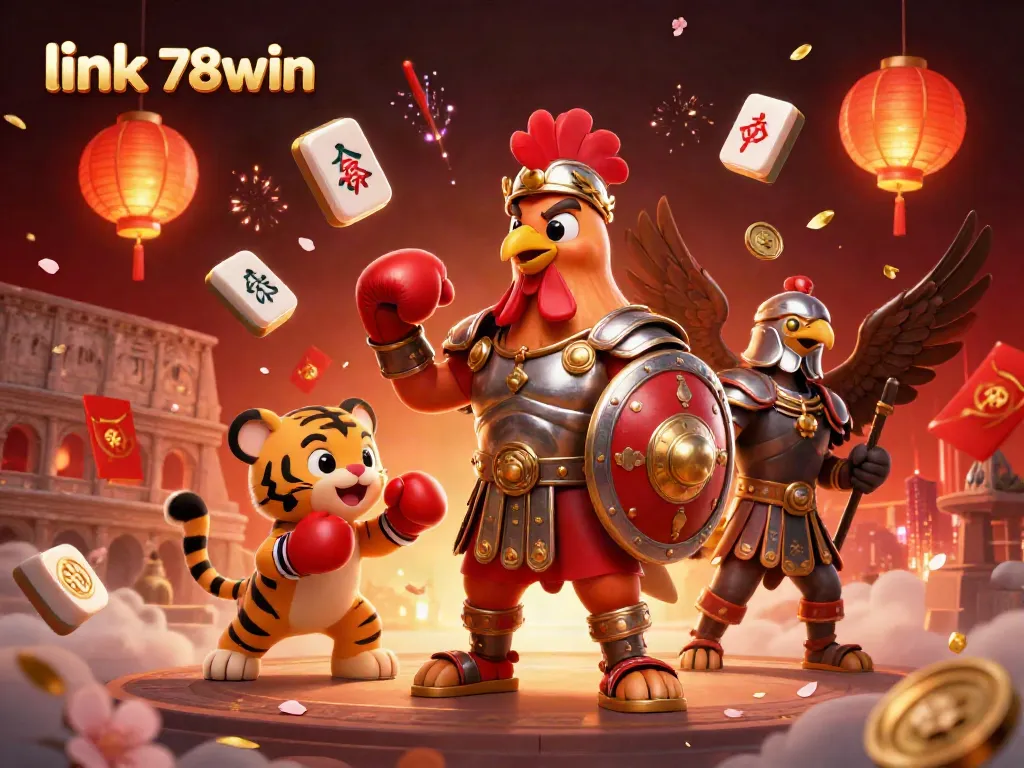 Engage in thrilling gaming adventures with link 78win, featuring a rooster gladiator and dynamic casino elements.