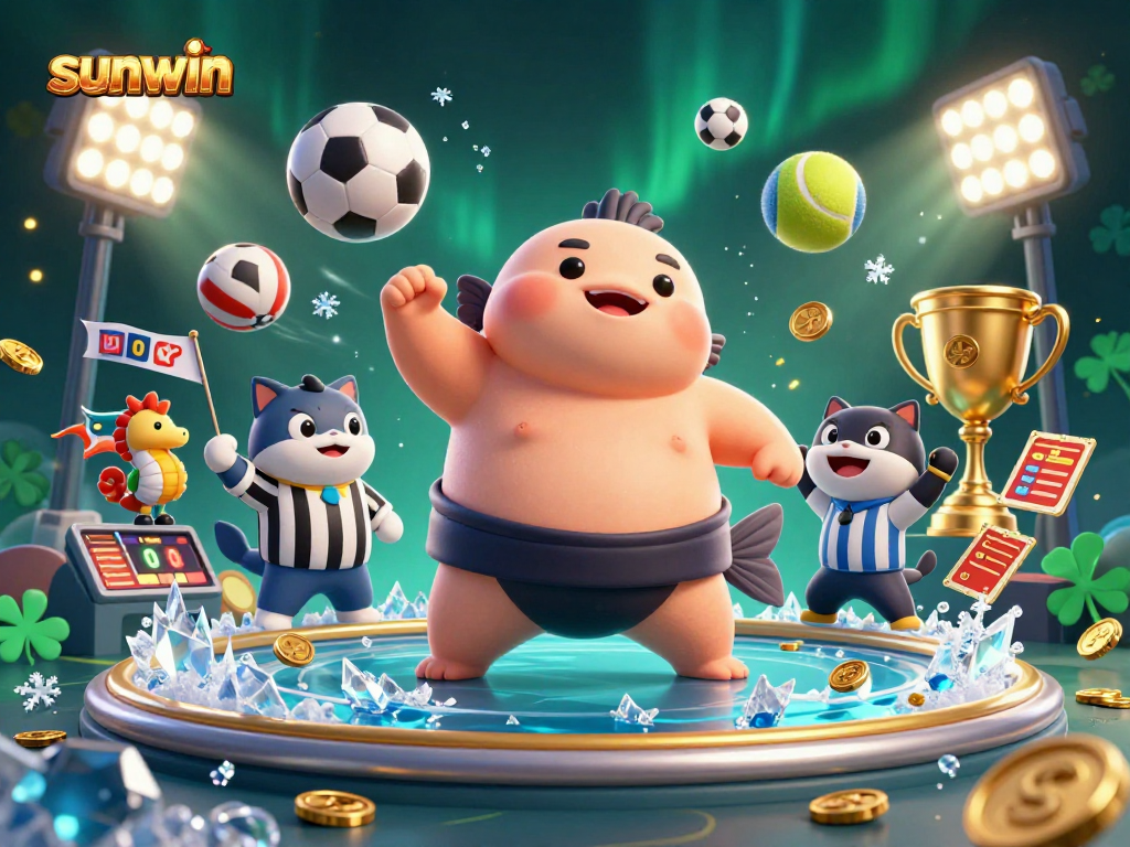 Engage with sunwin's vibrant underwater casino scene featuring dynamic sports elements and animated characters.