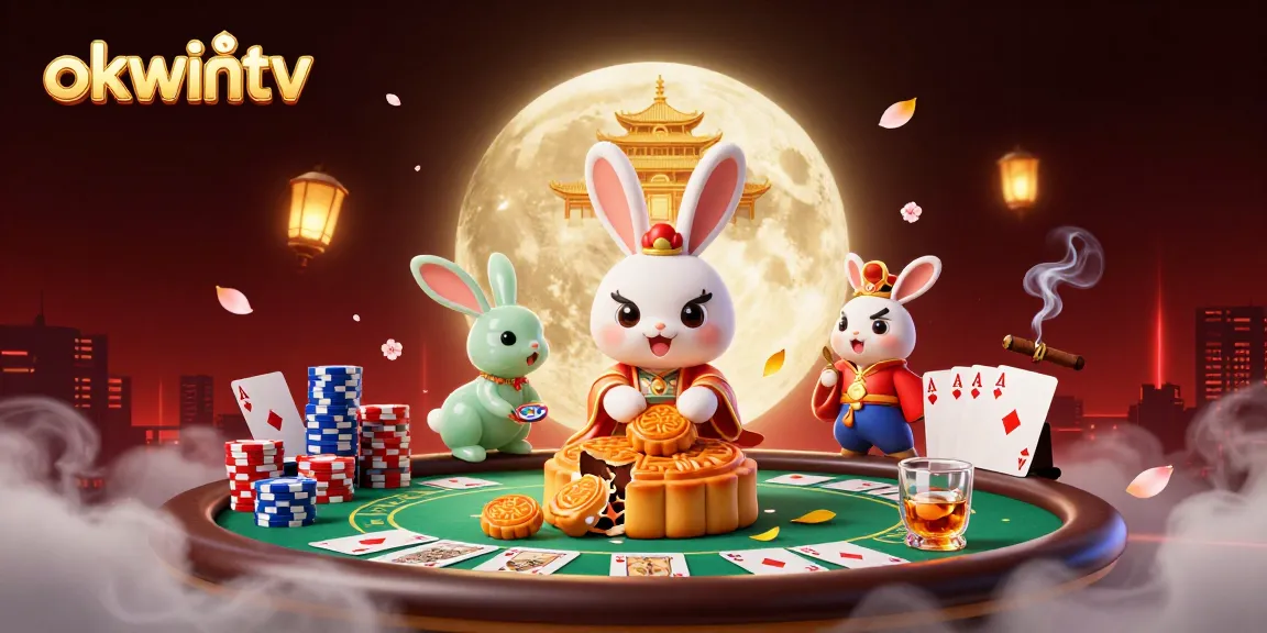 Engage with okwintv's immersive moon rabbit scene showcasing poker chips and dynamic casino elements.