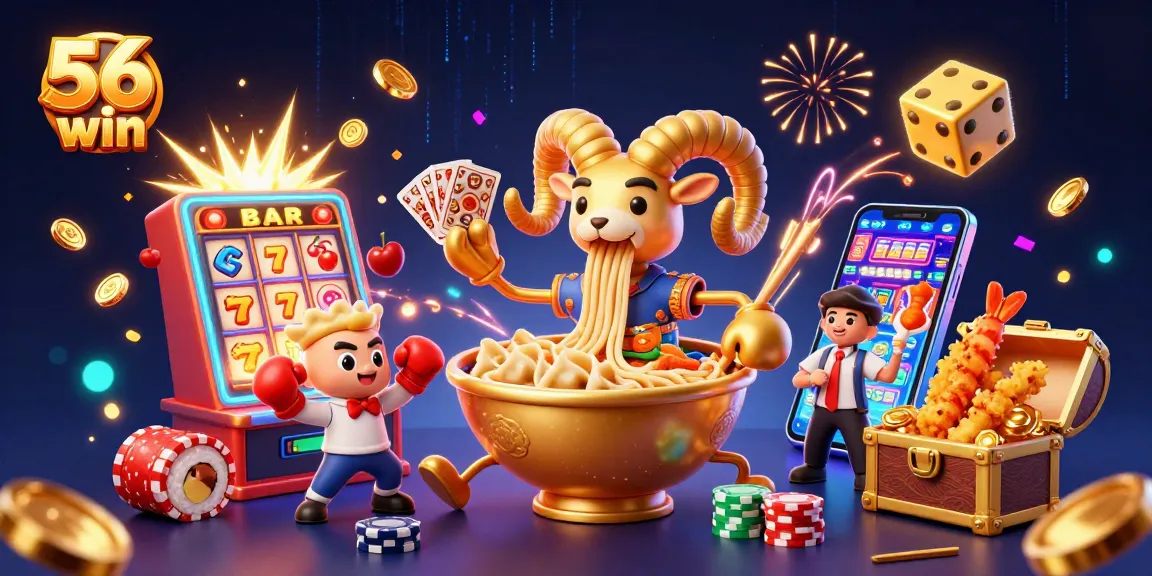 Win big with 56 win—dynamic casino illustration showcasing vibrant action and excitement