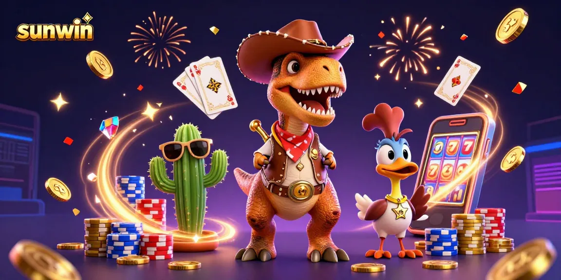 Engage with sunwin's thrilling casino experience featuring a cowboy dinosaur and adventure elements.