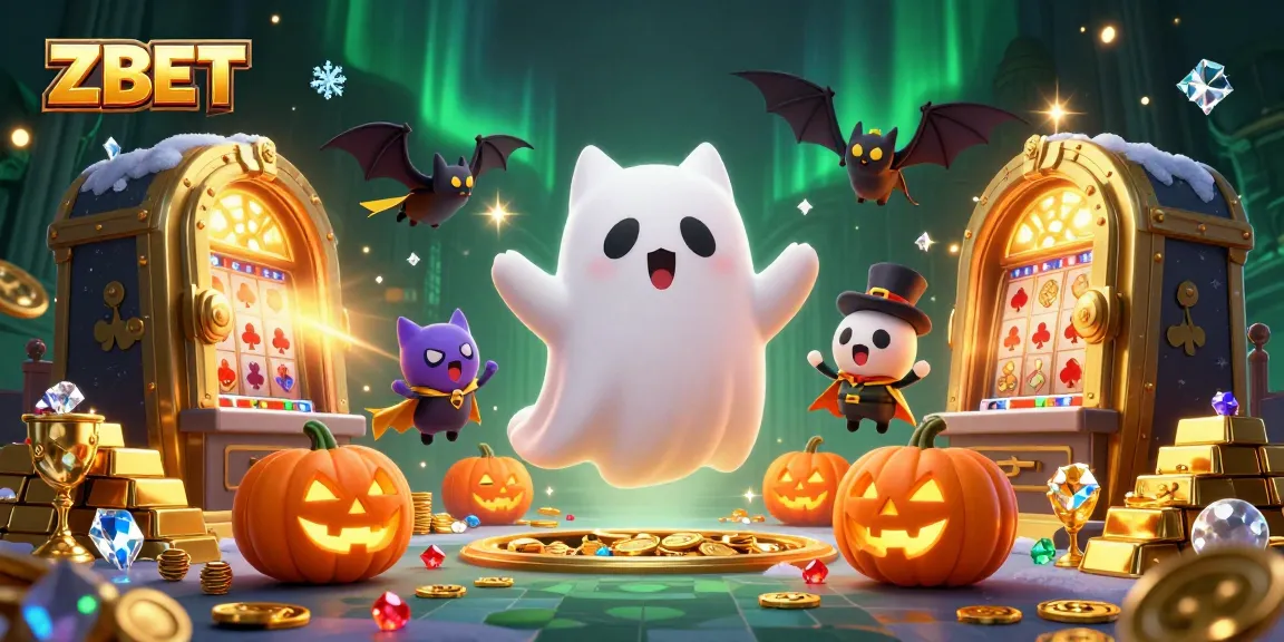 Experience thrilling action at ZBET, featuring a ghost cat, vampire bat, and glowing jack-o-lanterns in a vibrant casino.