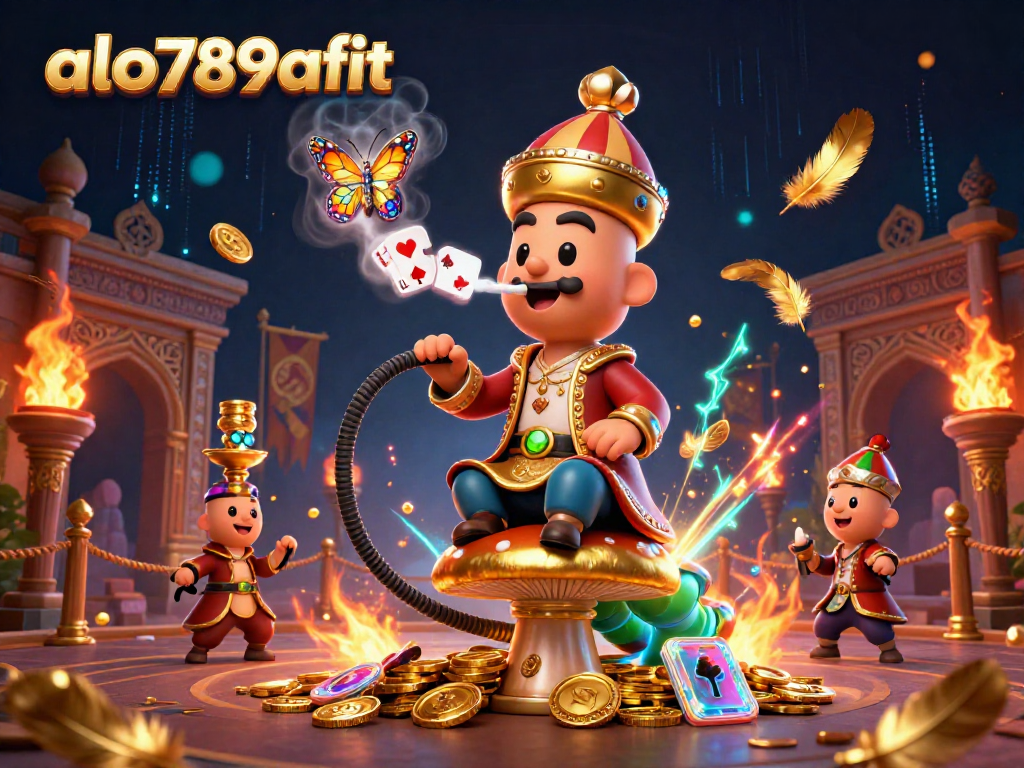 A vibrant ALO789AFIT illustration depicting an enormous caterpillar in a Turkish sultan outfit blowing poker smoke rings, surrounded by richly detailed gambling elements.