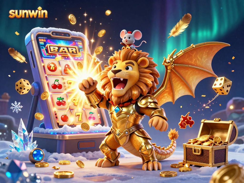 Win big at sunwin with a triumphant chimera and dynamic casino elements bursting with gold.