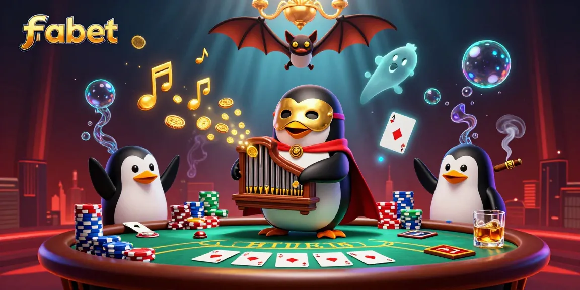 Win big at fabet with a vivid 3D casino illustration showcasing high-stakes poker and animated characters.