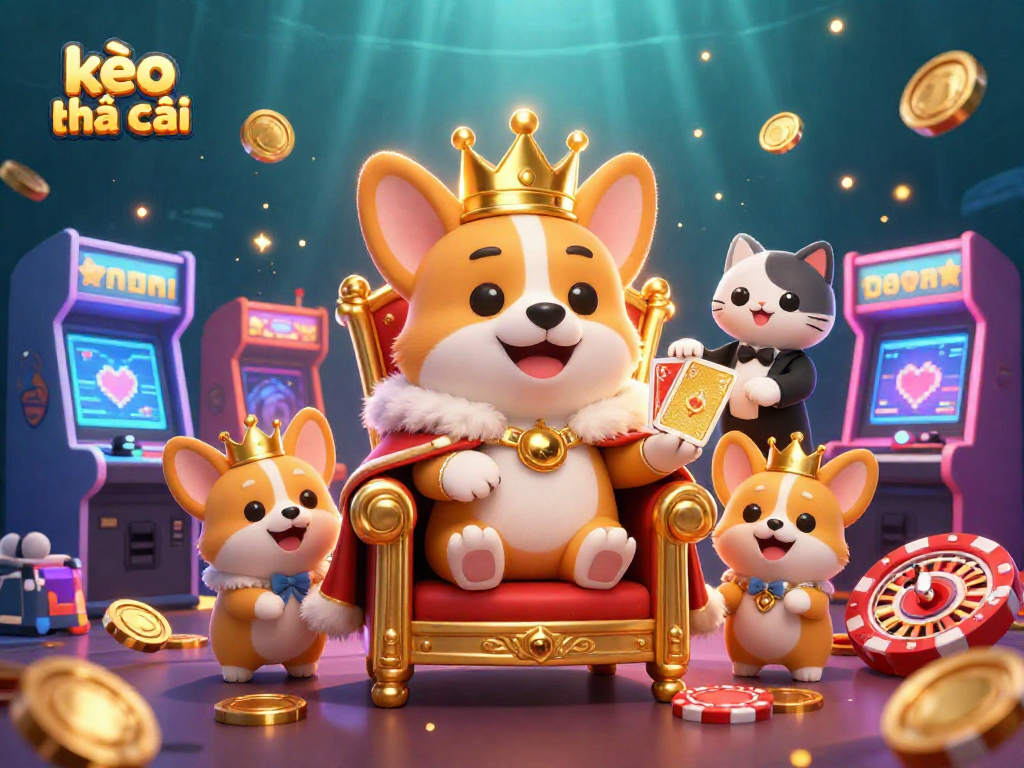 Experience thrilling gameplay with kèo nhà cái featuring corgi royalty surrounded by vibrant casino elements.