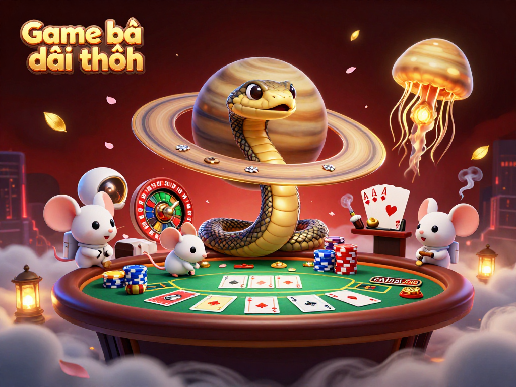 Immerse in Game bài đổi thưởng with astronaut mice betting on a cosmic roulette in a vibrant casino setting.