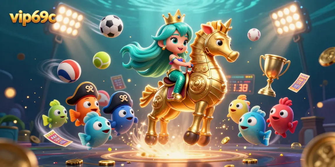 Experience thrilling gameplay with vip69c at an underwater casino, featuring vibrant characters and dynamic sports elements.