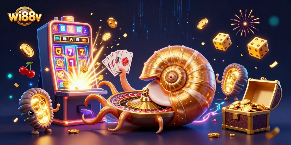 Experience thrilling wins with wi88v's animated casino adventure featuring giant nautilus and gold-rich treasures.