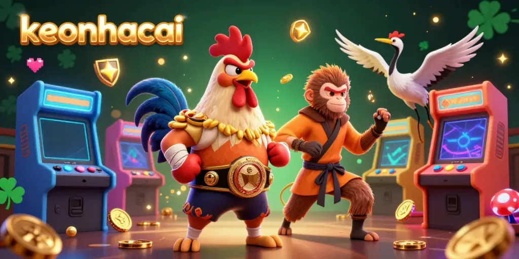 Experience thrilling action with keonhacai in an ultra-detailed 3D illustration featuring vibrant casino elements.