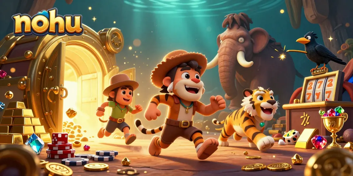 Experience nohu's prehistoric casino with cavemen and treasures in an engaging scene.