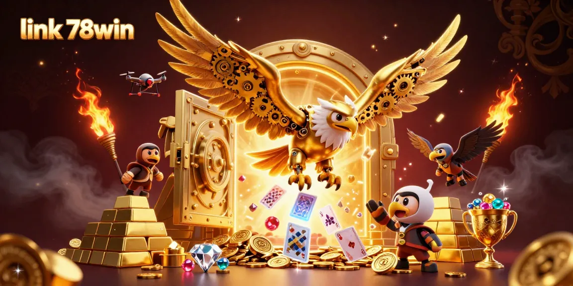 Engage with the exhilarating link 78win, where a cybernetic eagle and falcon wingmen soar through a treasure-laden casino.