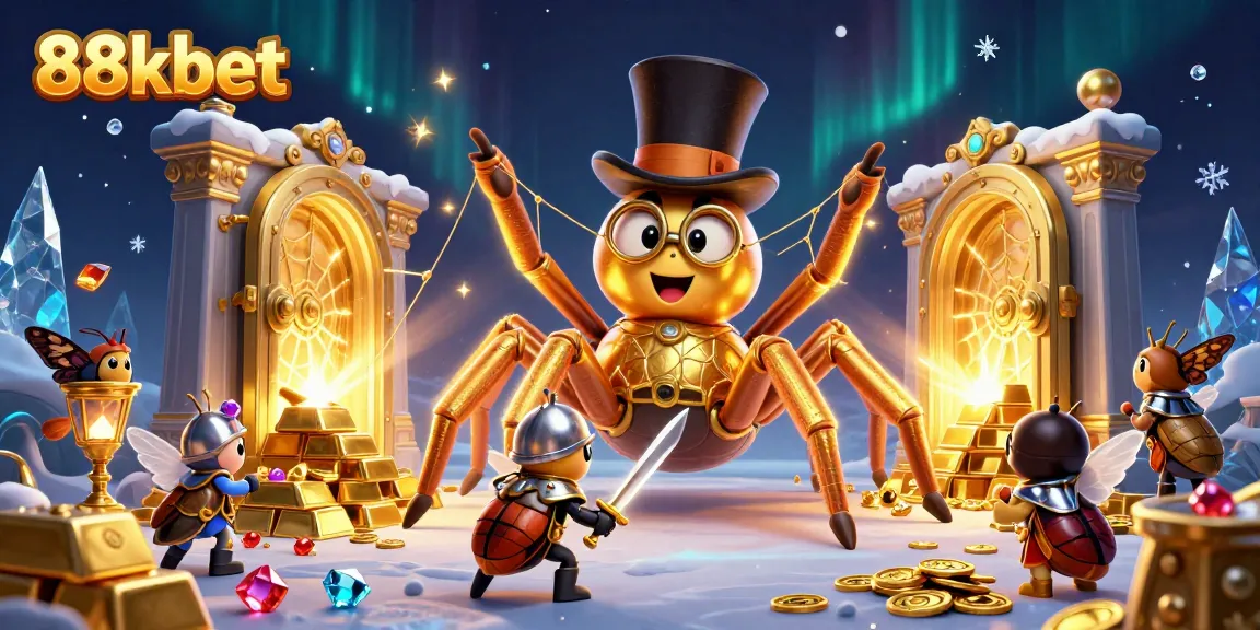 Engage with 88kbet's vibrant casino scene featuring a daring beetle knight beside a golden tarantula.