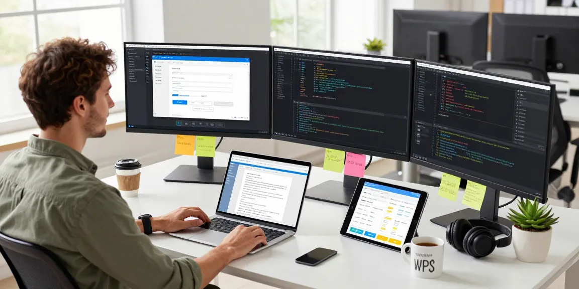 WPS Download on developer's screen in a modern workspace.