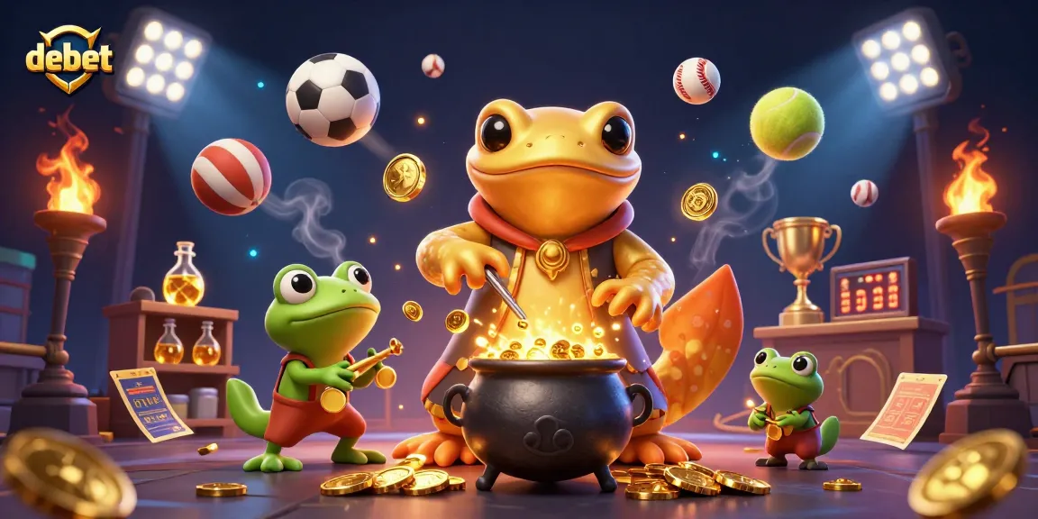Experience the excitement of debet with a vibrant scene of alchemy and sports betting elements.