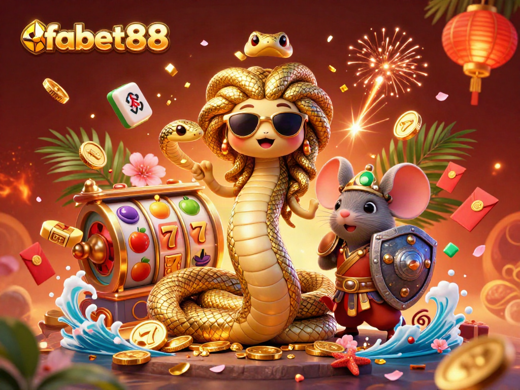 Spin to win big with fabet88: an interactive 3D casino illustration featuring exciting game elements.