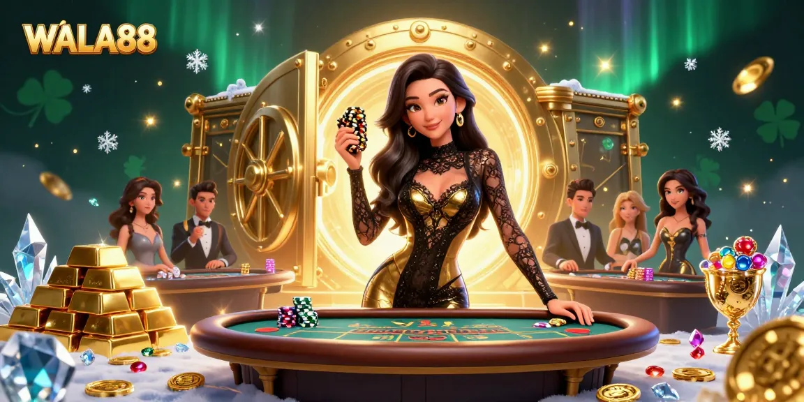 Experience high-stakes gaming with WALA88’s exclusive baccarat scene, showcasing glamour and golden treasures.