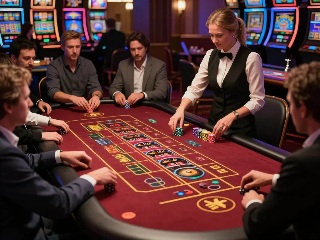 Players engaged at 98win9 roulette table, vibrant atmosphere highlighting thrilling gameplay
