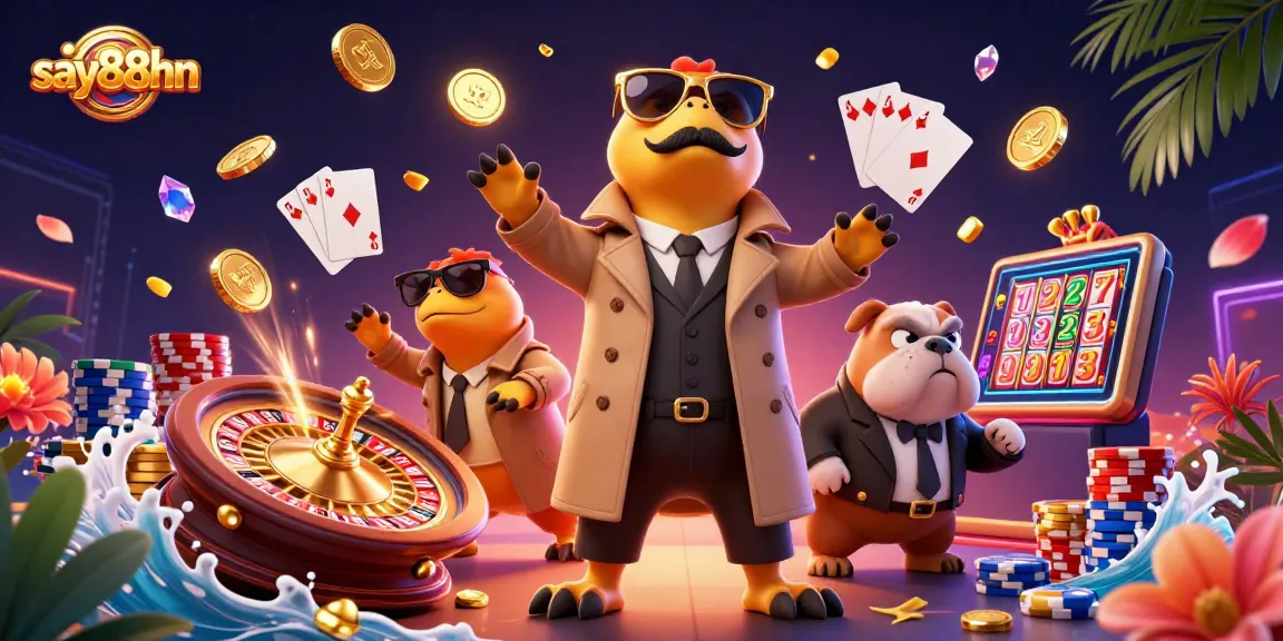 Experience thrill with say88hn as cartoon raptors sneak into a vibrant VIP casino.