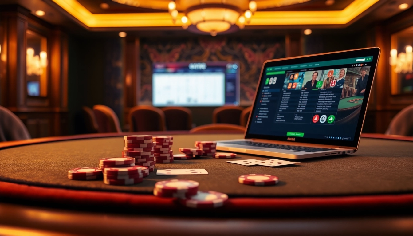Experience the thrill of online gambling with ca khia tv, featuring a stylish poker setup and engaging interface.