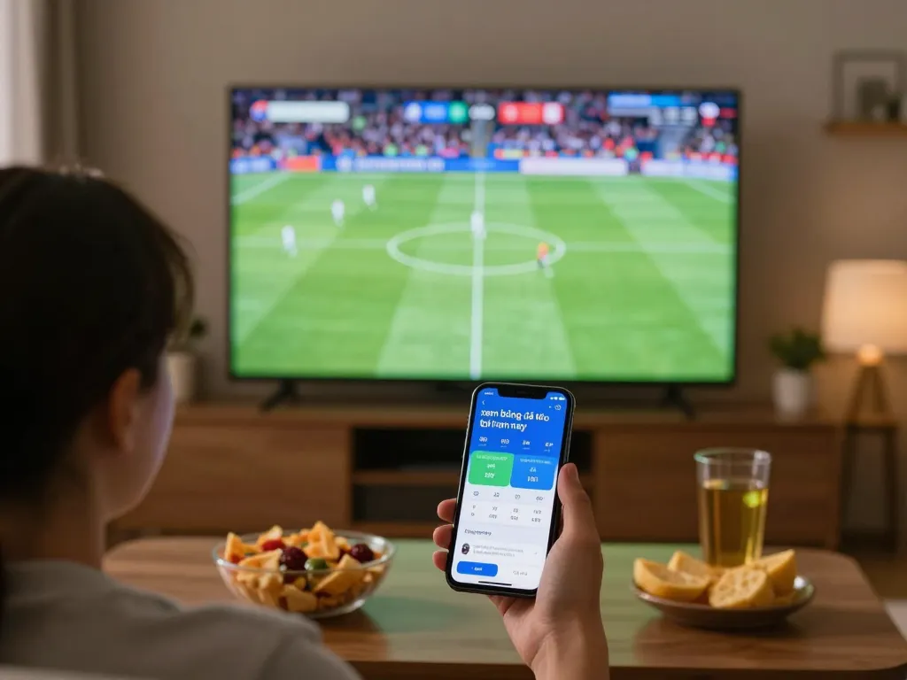 xem bóng đá trực tiếp hôm nay while engaging in live betting excitement on a smartphone at home.