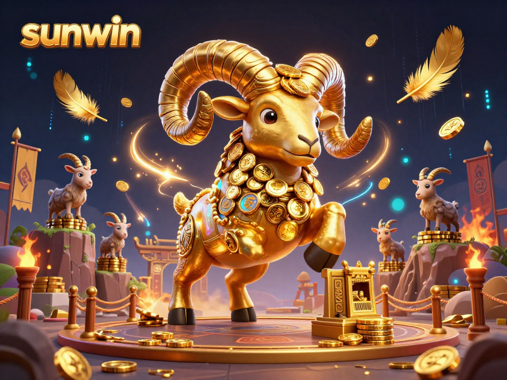 Join the excitement at sunwin with a golden ram charging through dazzling casino elements.